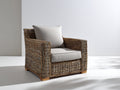Poltrona da giardino - rattan intrecciato-tessuto - 87x82x83 cm - marrone naturale-grigio beige - stile rustico