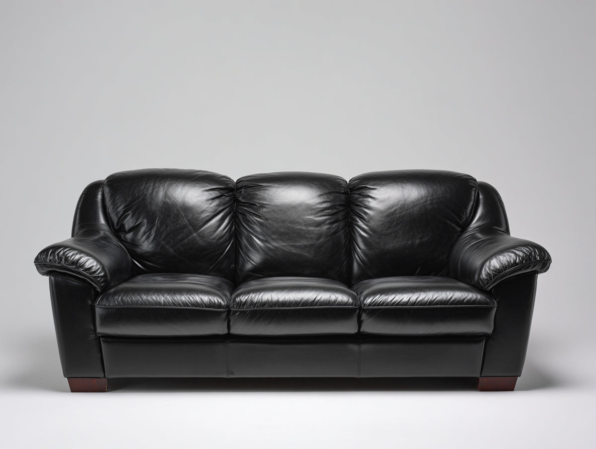 Divano lineare - Pelle-Legno - 220 x 100 x 90 cm - Nero - Moderno