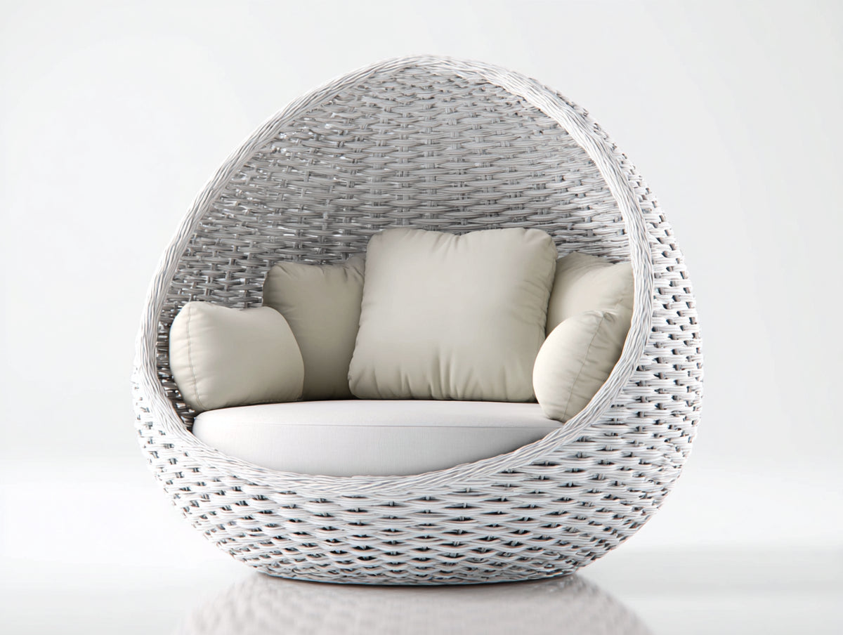 Divani da esterno - Rattan intrecciato-Tessuto - 154x109x148 cm - Bianco-Crema - Stile cocoon compatto