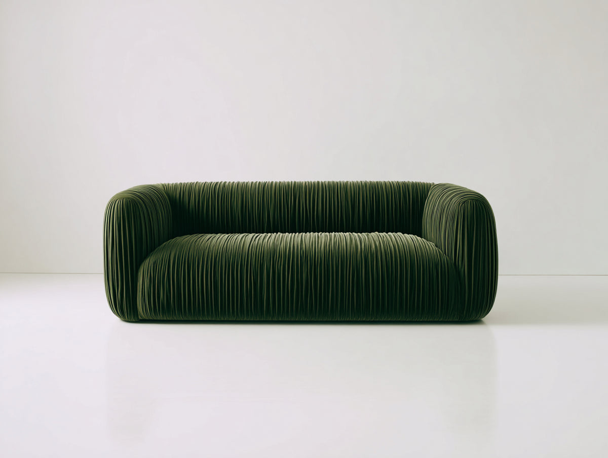 Divano lineare - velluto - 220x97x72 cm - verde scuro - stile moderno