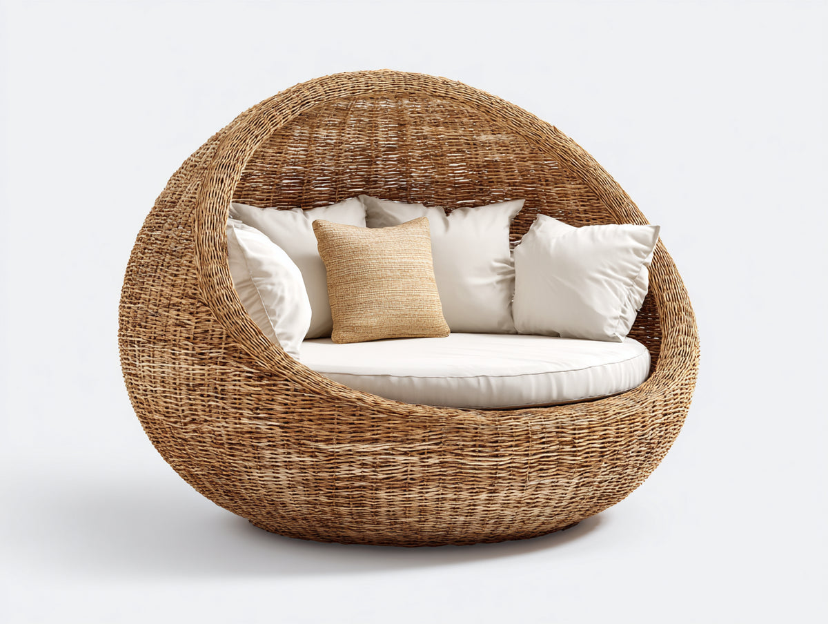 Divani da esterno - Rattan intrecciato-Tessuto - 188x133x116 cm - Miele-Bianco - Stile lounge materico
