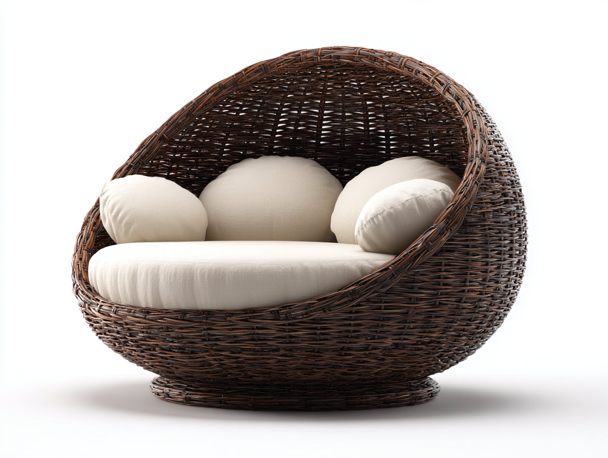 Divani da esterno - Rattan intrecciato-Tessuto - 177x116x124 cm - Marrone scuro-Crema - Stile cocoon elegante