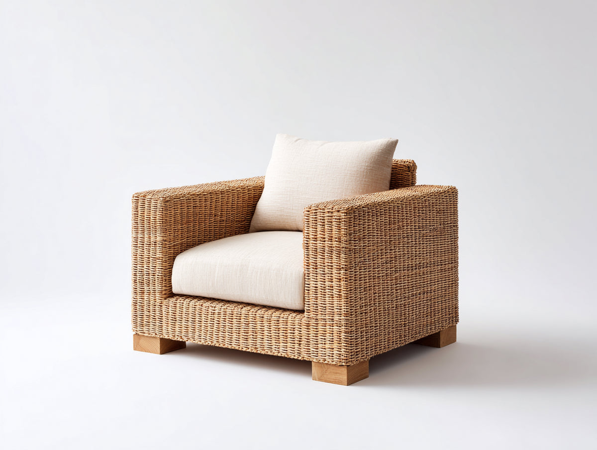 Poltrona da giardino - rattan intrecciato-tessuto - 85x80x81 cm - marrone miele-crema - stile moderno