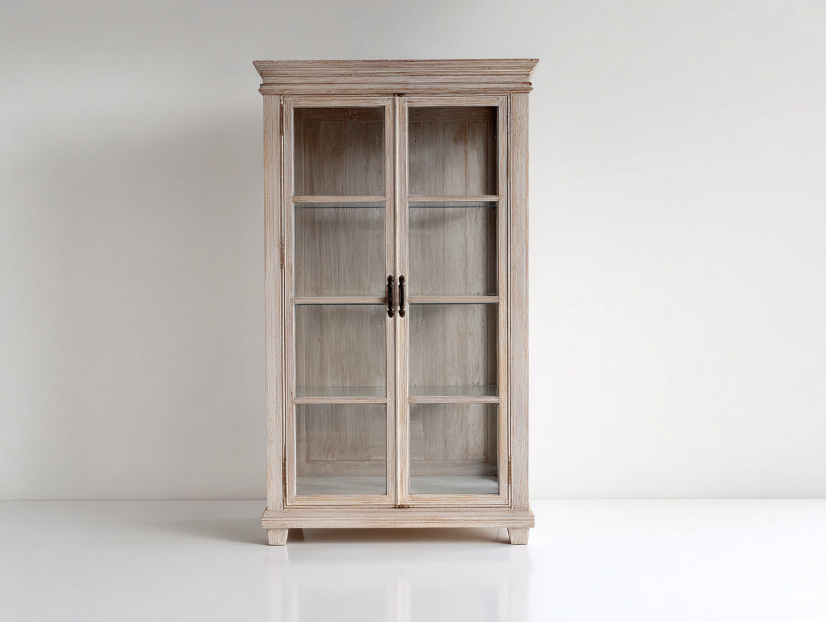 Vetrina - legno-vetro-metallo - 96x40x180 cm - rovere sbiancato - stile rustico classico
