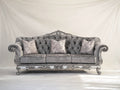 Divano lineare - velluto-legno - 238x96x104 cm - grigio-argento - stile classico