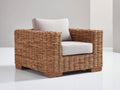 Poltrona da giardino - rattan intrecciato-tessuto - 93x86x84 cm - marrone naturale-grigio chiaro - stile contemporaneo