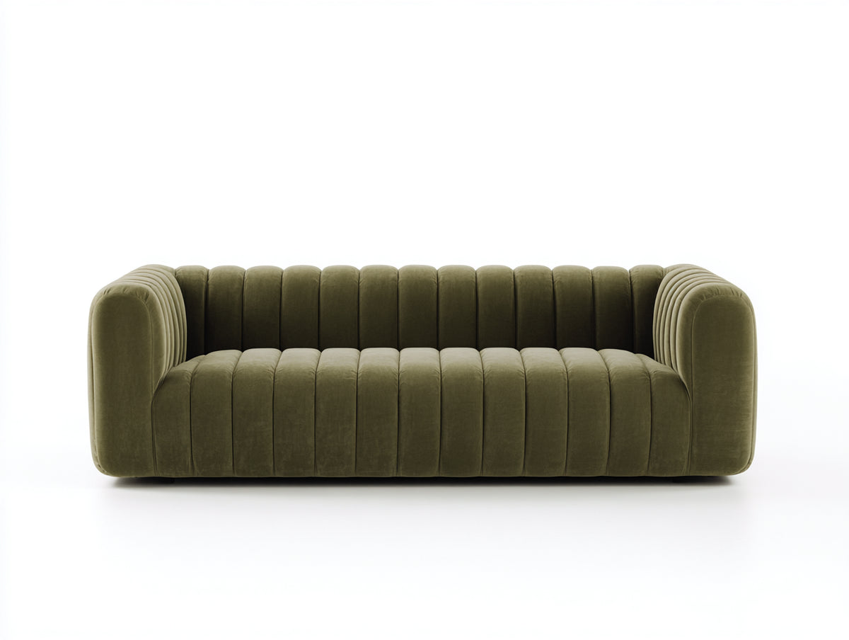 Divano lineare - velluto - 226x98x73 cm - verde oliva - stile moderno
