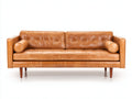 Divano lineare - Pelle-Legno - 215 x 92 x 83 cm - Cammello - Mid-century moderno