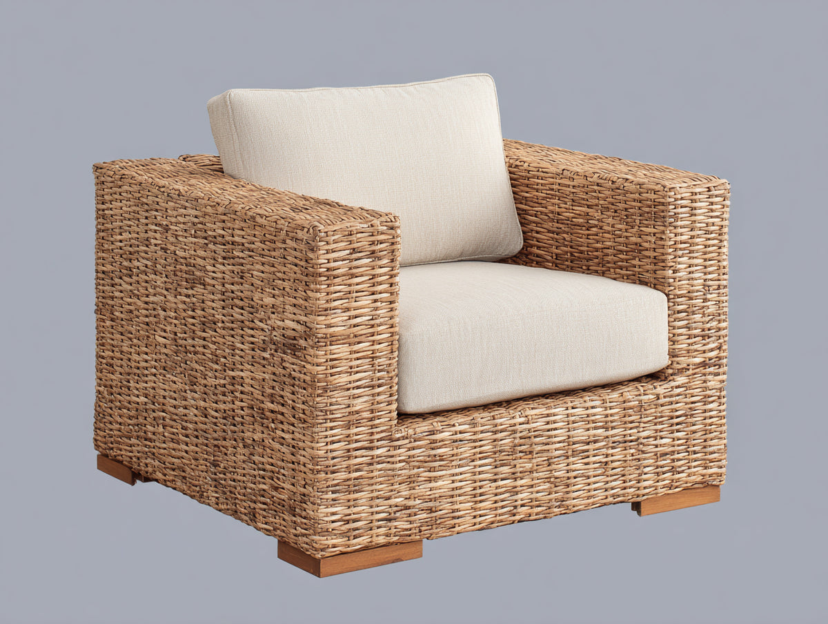 Poltrona da giardino - rattan intrecciato-tessuto - 88x83x80 cm - marrone dorato-crema - stile moderno