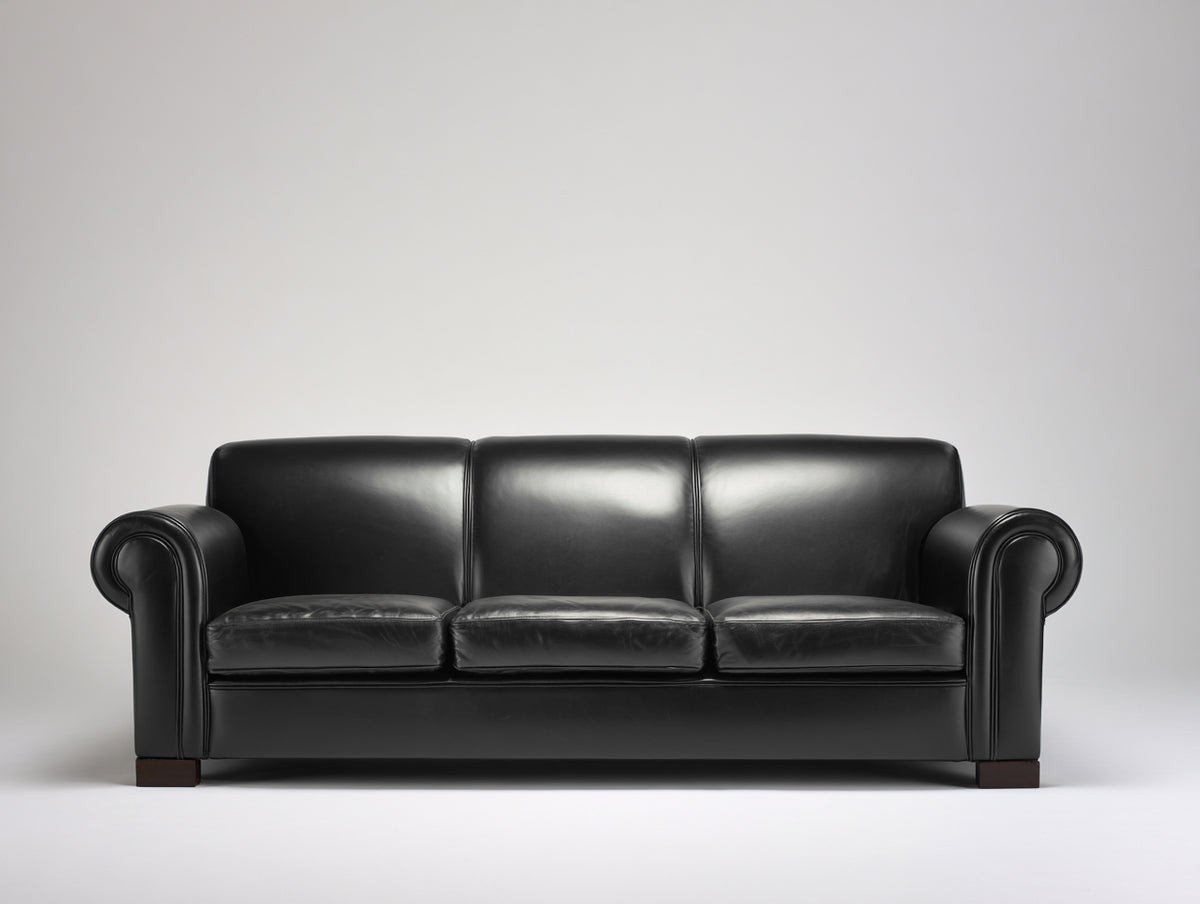 Divano lineare - Pelle-Legno - 216 x 97 x 86 cm - Nero - Classico moderno