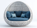 Divani da esterno - Rattan intrecciato-Tessuto - 190x124x151 cm - Bianco-Blu petrolio - Stile lounge a cupola
