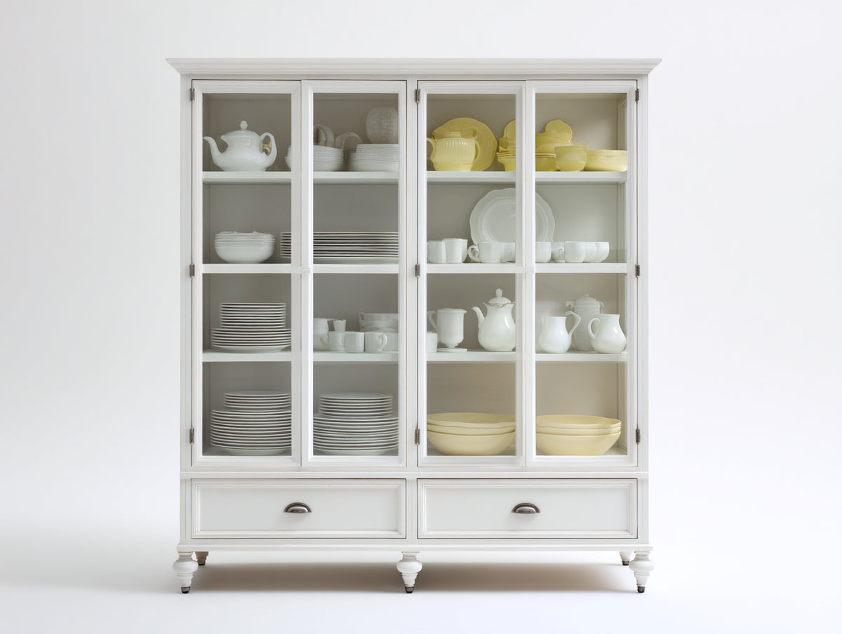 Vetrina - legno-vetro-metallo - 145x45x190 cm - bianco - stile classico tradizionale
