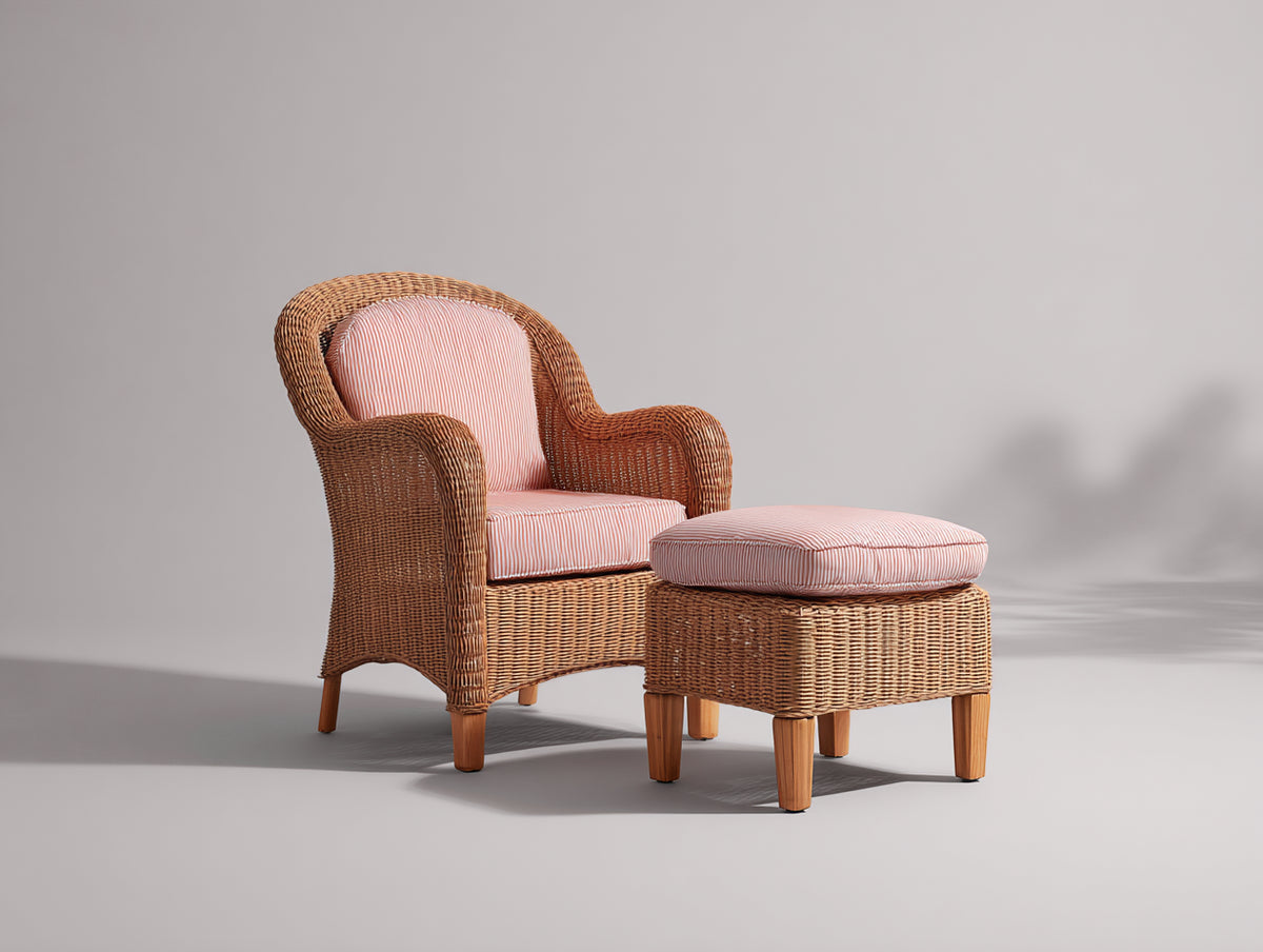 Poltrona da giardino - rattan intrecciato-tessuto - 81x78x99 cm - marrone miele-rosa pesca - stile vintage